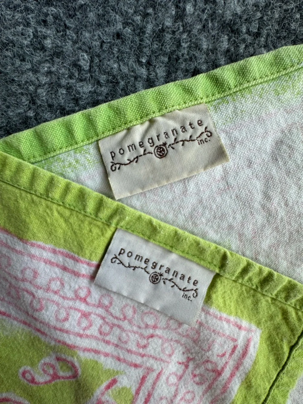 POMEGRANATE Green Pink Pig Cotton Placemats and Napkins Set of 5 each